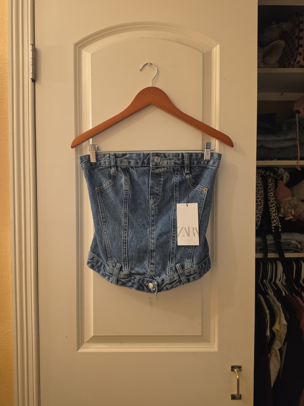Zara Light Blue Denim Corset-Style Shorts